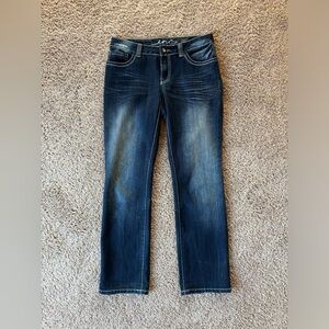 INC jeans in darker wash with bootleg fit. Size 6.‎